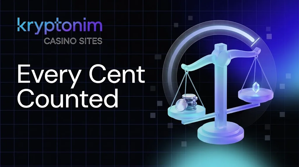 Kryptonim casinos cost breakdown with coins on a glass balance scale