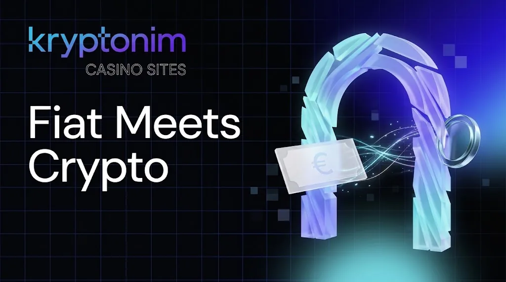 Kryptonim casino payment gateway shown as a crystal portal between euro and crypto